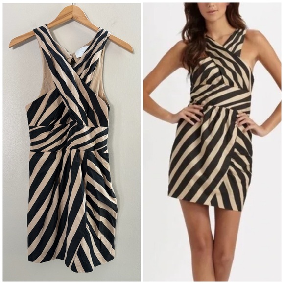 Anthro Leifsdottir Black Tan Stripe Sleeveless Sheath Dress Coctail Party Guest - Picture 1 of 15